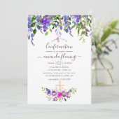 Bestätigung der Wasserfarben-Violett-Flora Einladung (Stehend Vorderseite)