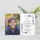 Bestätigung des Blauen Eleganten Fotos Dankeskarte (Stehend Vorderseite)