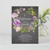 Bestätigung des Blumenkranzes bei lila Peonies Einladung (Stehend Vorderseite)