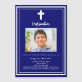 Bestätigung des Navy-Blue-Foto-Jungen Magneteinladung (Vorderseite)