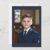 Bestätigung des Navy Blue Gold Foto Boy Einladung (Rückseite)