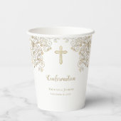 Bestätigung des personalisierten Weißgold-Kreuzes Pappbecher (Rückseite)