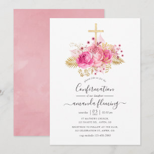 Bestätigung des tropischen Rosa und Gold-Blumen Einladung