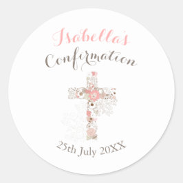 Bestätigung des weißen Blumenkreuzes Runder Aufkleber