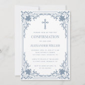 Bestätigung Dusty Blue Boy Foto Elegant Vintag Einladung (Vorderseite)