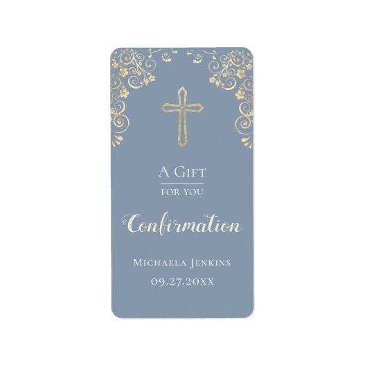 Bestätigung Dusty Blue Gold Hand Sanitizer Adressaufkleber (Vorne)