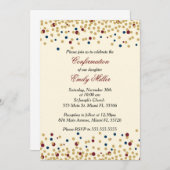 Bestätigung Einladung Konfetti Gold Marine rot (Vorne/Hinten)