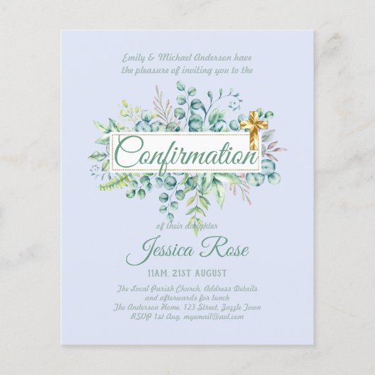 Bestätigung Einladungen Eukalyptus Greenery Budge (Vorderseite)