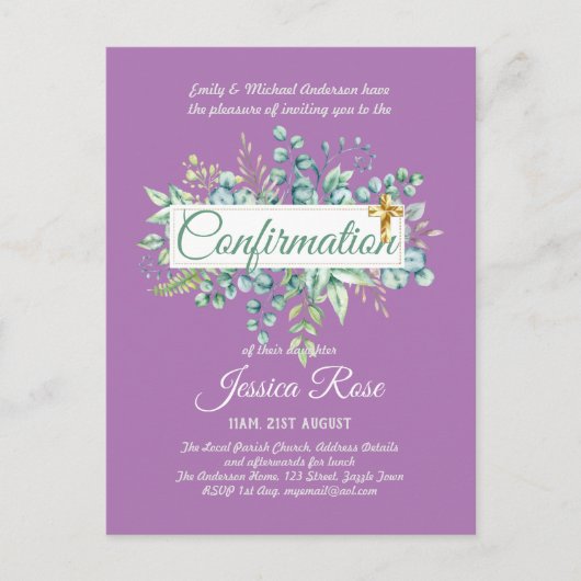 Bestätigung Einladungen Eukalyptus Greenery Budge (Vorderseite)