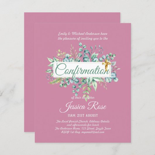 Bestätigung Einladungen Eukalyptus Greenery Budge (Vorne/Hinten)