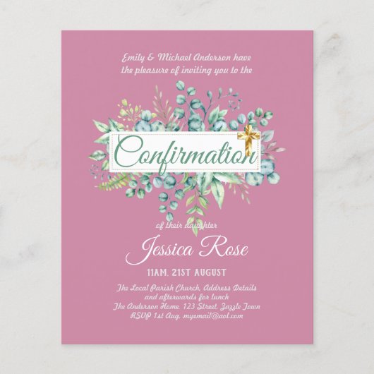 Bestätigung Einladungen Eukalyptus Greenery Budge (Vorderseite)