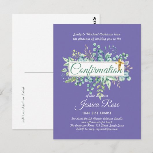 Bestätigung Einladungen Eukalyptus Greenery Budge (Vorne/Hinten)