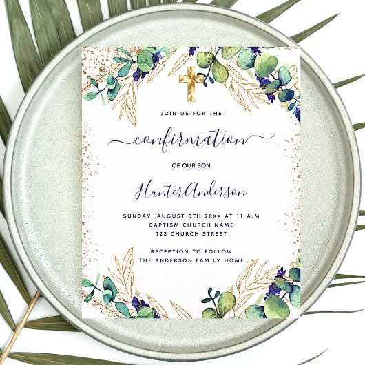 Bestätigung Eukalyptus grün blaue Einladung Flyer