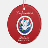 Bestätigung farbenfrohe Taube auf rotem Hintergrun Keramik Ornament (Links)