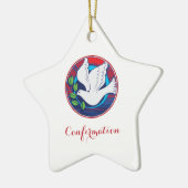 Bestätigung farbenfrohe Taube auf rotem Hintergrun Keramik Ornament (Links)