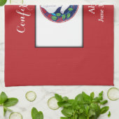 Bestätigung farbenfrohe Taube auf rotem Hintergrun Küchentuch (Gefaltet)