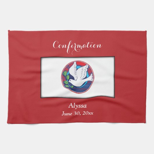 Bestätigung farbenfrohe Taube auf rotem Hintergrun Küchentuch (Horizontal)