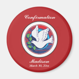 Bestätigung farbenfrohe Taube auf rotem Hintergrun Magnet