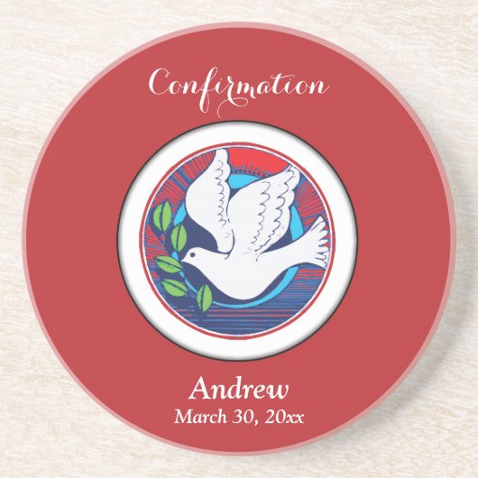 Bestätigung farbenfrohe Taube auf rotem Hintergrun Sandstein Untersetzer (Vorne)