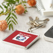 Bestätigung farbenfrohe Taube auf rotem Hintergrun Schlüsselanhänger (Seite)