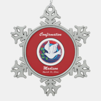 Bestätigung farbenfrohe Taube auf rotem Hintergrun Schneeflocken Zinn-Ornament