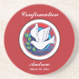 Bestätigung farbenfrohe Taube auf rotem Hintergrun Untersetzer