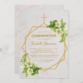 Bestätigung florale Gold Lilies Marble Geometric Einladung (Vorne/Hinten)