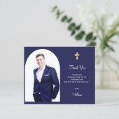 Bestätigung Foto Junge Marine Blau Dankeschön Kart (Stehend Vorderseite)