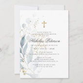 Bestätigung für ihn | Foliage Gold Cross Einladung (Vorderseite)