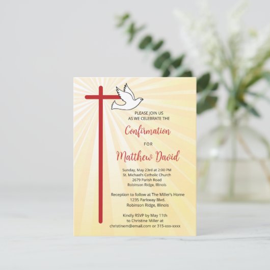 Bestätigung für männliche Cross-Dove-Gold-Rays Einladung (Stehend Vorderseite)