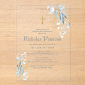 Bestätigung für sein modernes Foliage Gold Cross Acryleinladungen (Vorderseite)