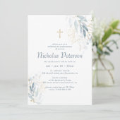 Bestätigung für sein modernes Foliage Gold Cross Einladung (Stehend Vorderseite)