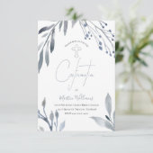 Bestätigung für staubblaues Blattwerk Einladung (Stehend Vorderseite)