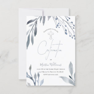 Bestätigung für staubblaues Blattwerk Einladung
