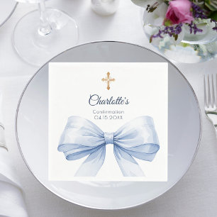 Bestätigung hellblaue Schleife Kreuz Lunch Serviette