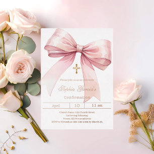 Bestätigung in Roségold mit rosa Schleife Folieneinladung