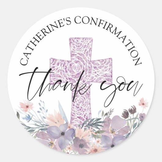 Bestätigung Lila Wildblumen Vielen Dank Runder Aufkleber (Vorderseite)