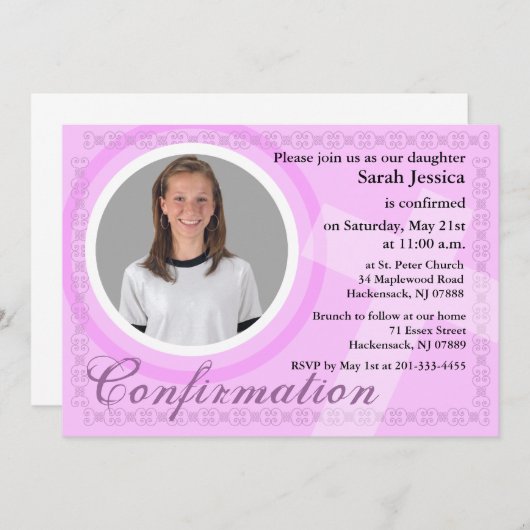 Bestätigung Mädchen Einladung Rosa (Vorne/Hinten)