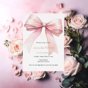Bestätigung Mädchen mit rosa Schleife in Roségold Folieneinladung