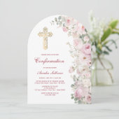 Bestätigung mit hellrosa Blumenbogen Einladung (Stehend Vorderseite)