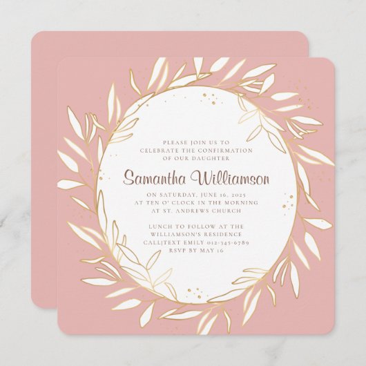 Bestätigung Moderner Goldfolien auf Rosa Einladung (Vorne/Hinten)