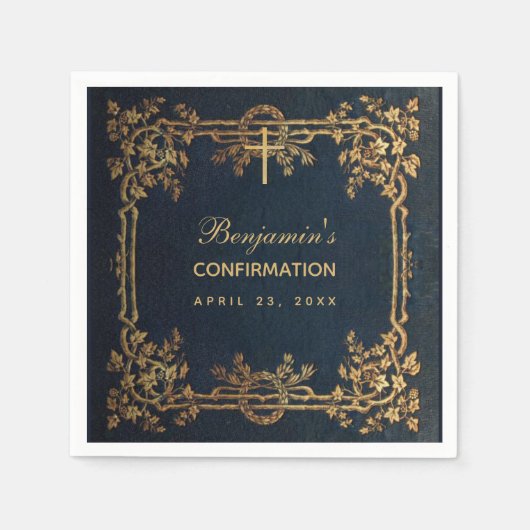 Bestätigung Navy Blue Gold Rines Vintag Elegant Serviette (Vorderseite)