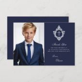 Bestätigung Navy Blue Imitate Silver Wappen Boy Fo Dankeskarte (Vorne/Hinten)