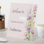 Bestätigung rosa Blüten kreuz Begrüßungszeichen Sockelschild (In Situ)