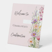 Bestätigung rosa Blüten kreuz Begrüßungszeichen Sockelschild (Vorderseite)