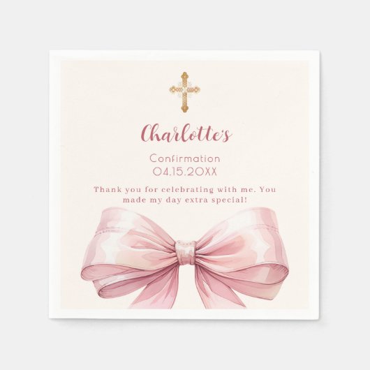 Bestätigung Rosa-Bogen-Kreuzmädchen Serviette (Vorderseite)