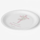 Bestätigung rosa Kreuz Pappteller (Schrägansicht)