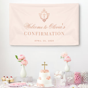 Bestätigung rosa Mädchen Rose Gold Wappen Kalligra Banner