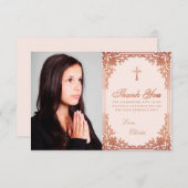 Bestätigung Rosa Rose Gold Girl Foto Elegant Dankeskarte (Vorne/Hinten)