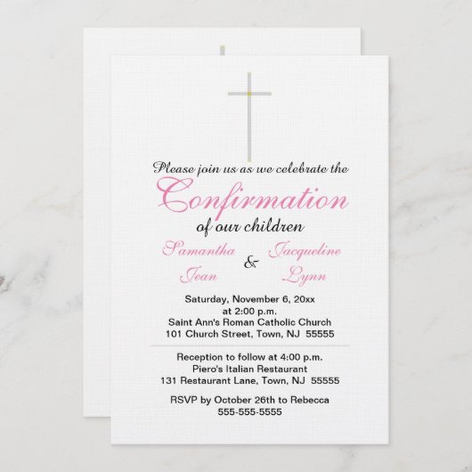 Bestätigung rosa Twins Einladung (Vorne/Hinten)